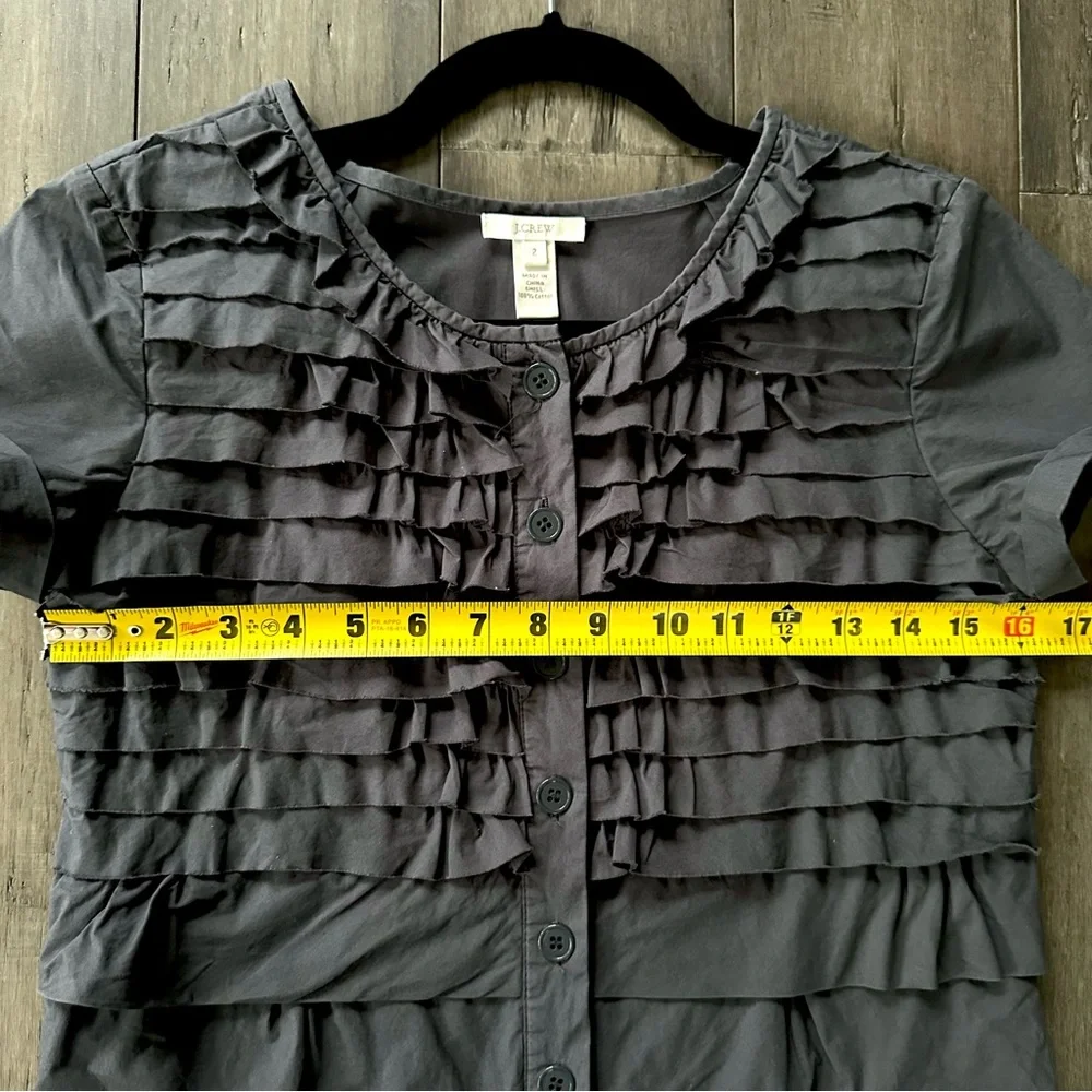 J. Crew Carly Ruffle Tiered Button Front Mini Dress Gray Size 2